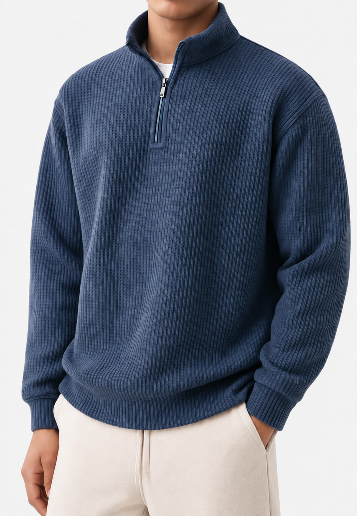 Pull homme à demi-fermeture éclair, col montant et maille côtelée - Elio
