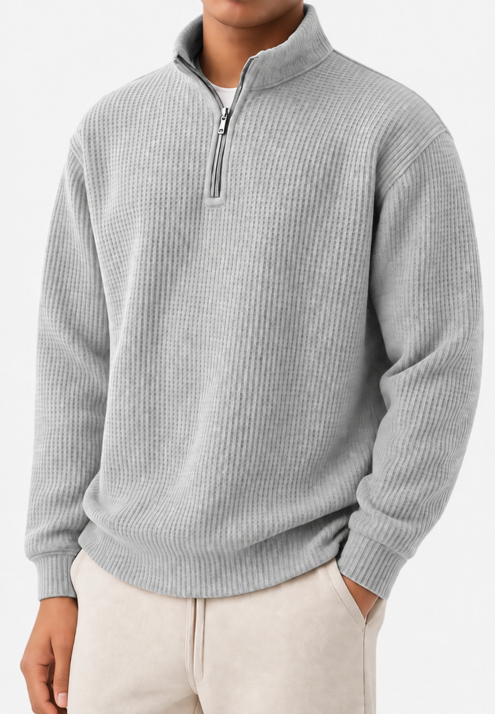 Pull homme à demi-fermeture éclair, col montant et maille côtelée - Elio