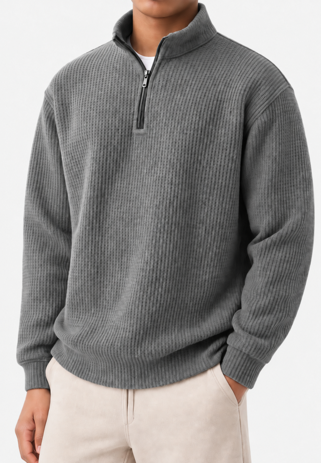 Pull homme à demi-fermeture éclair, col montant et maille côtelée - Elio