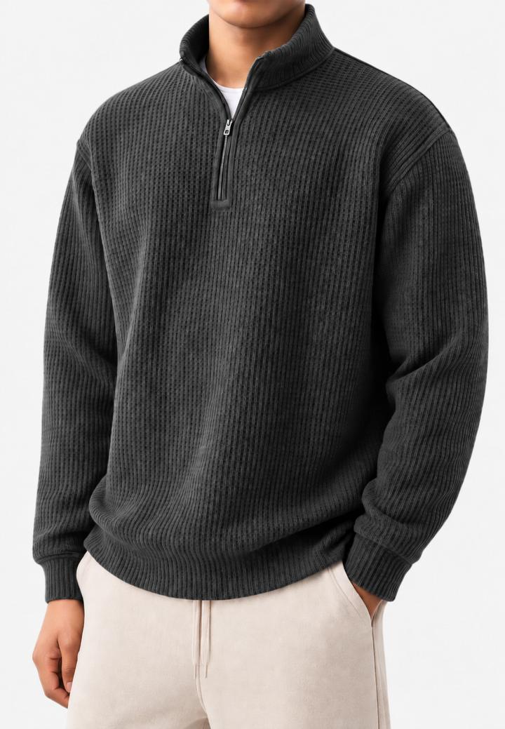 Pull homme à demi-fermeture éclair, col montant et maille côtelée - Elio