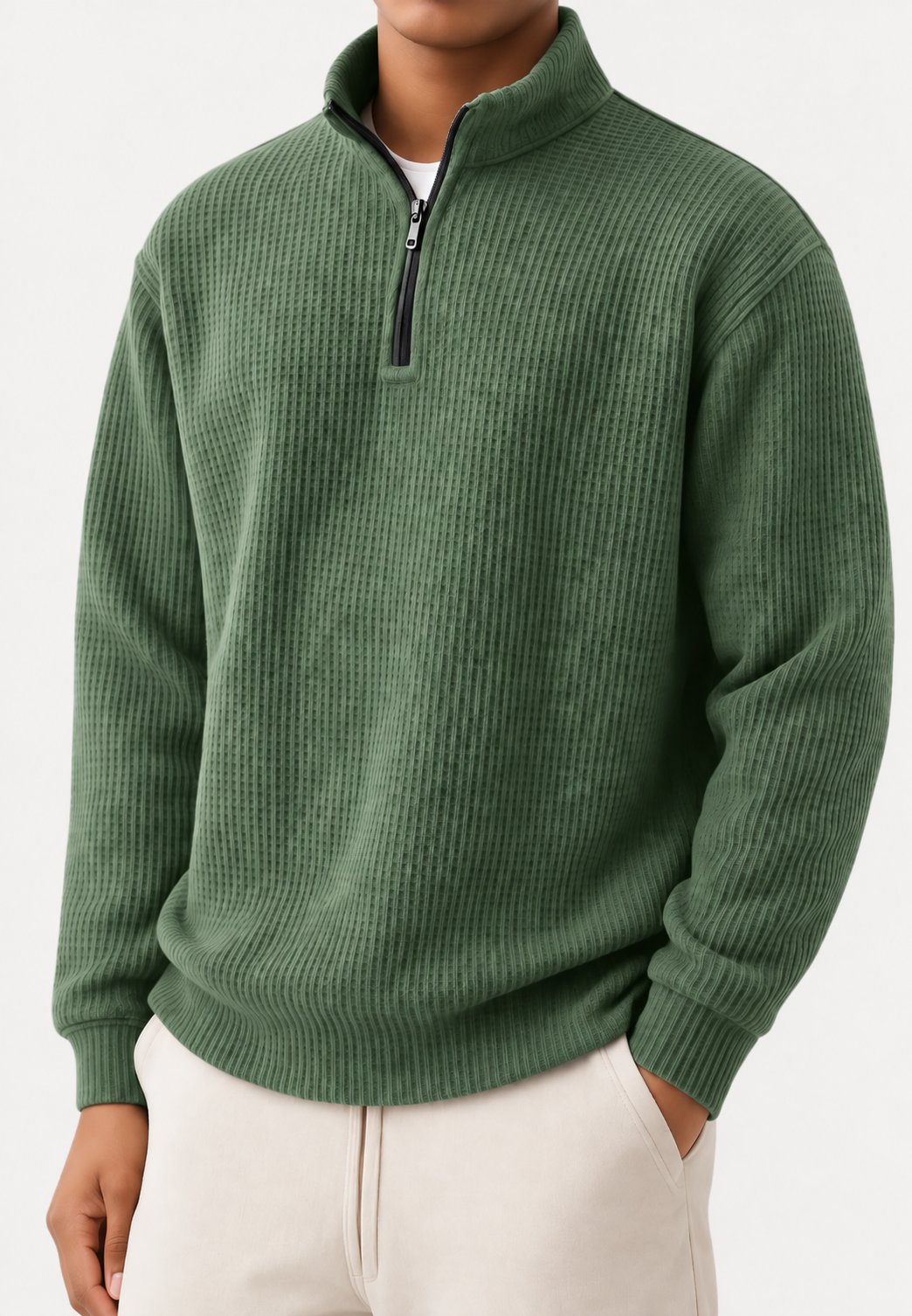 Pull homme à demi-fermeture éclair, col montant et maille côtelée - Elio