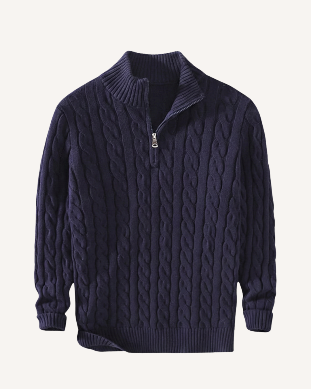 Pull homme à demi-fermeture éclair, col montant, maille torsadée - Moritz