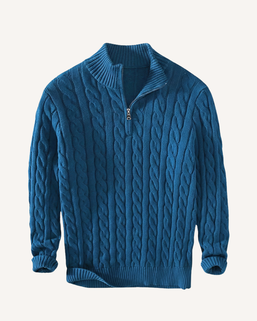 Pull homme à demi-fermeture éclair, col montant, maille torsadée - Moritz