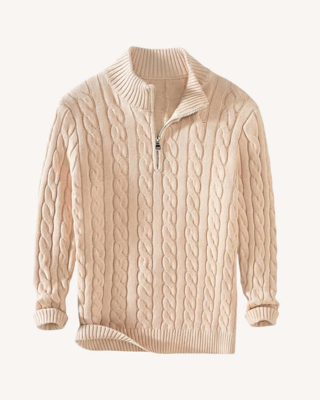 Pull homme à demi-fermeture éclair, col montant, maille torsadée - Moritz