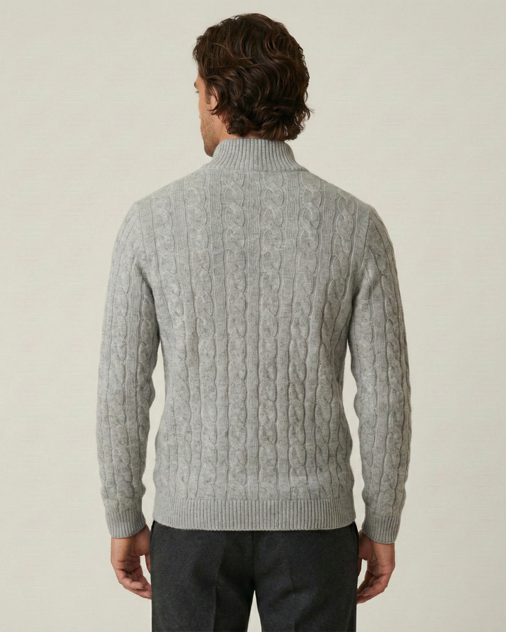 Pull homme à demi-fermeture éclair, col montant, maille torsadée - Moritz