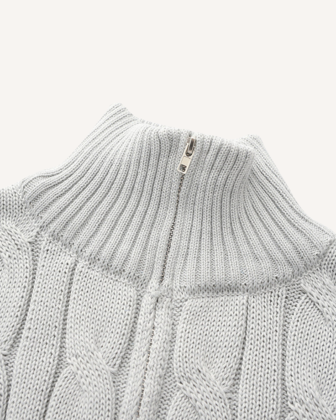 Pull homme à demi-fermeture éclair, col montant, maille torsadée - Moritz