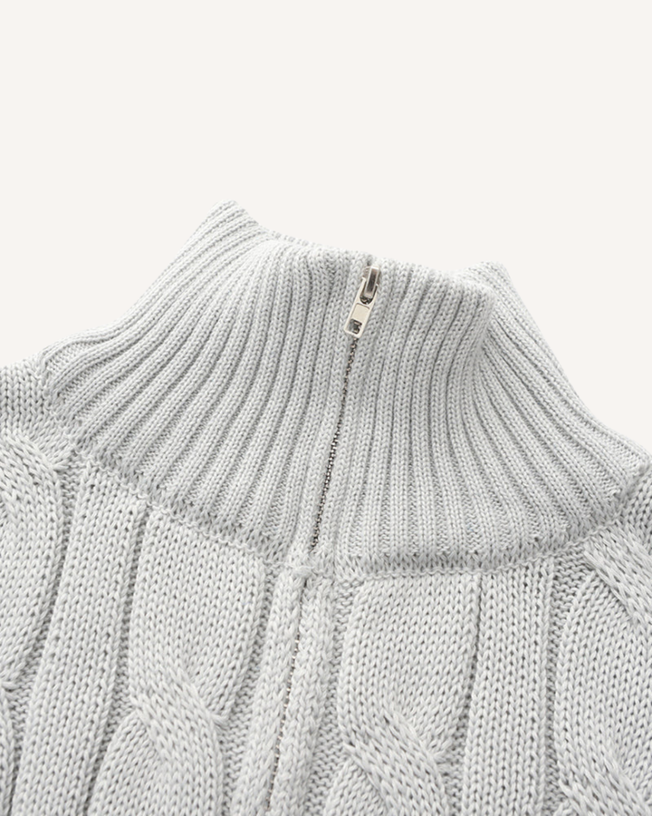 Pull homme à demi-fermeture éclair, col montant, maille torsadée - Moritz