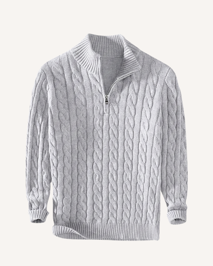 Pull homme à demi-fermeture éclair, col montant, maille torsadée - Moritz