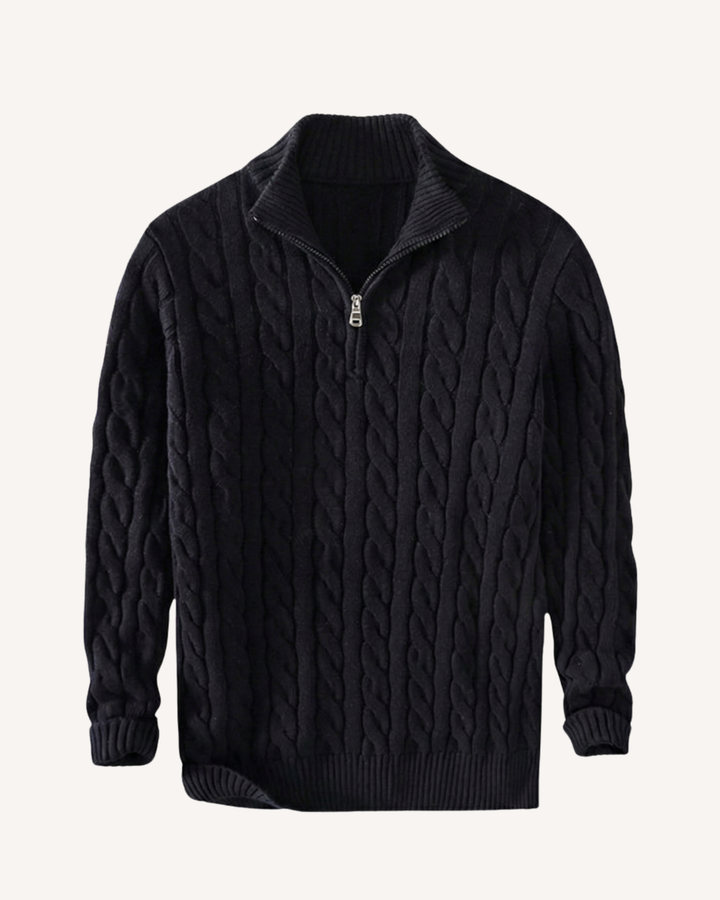 Pull homme à demi-fermeture éclair, col montant, maille torsadée - Moritz