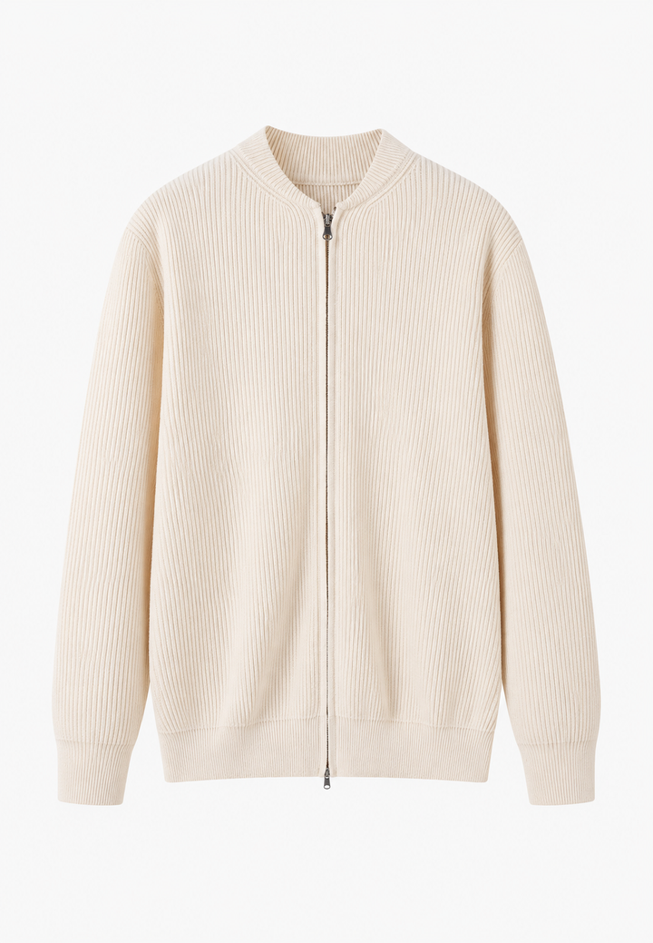 Pull homme en maille côtelée, col montant, demi-fermeture éclair - Blaise