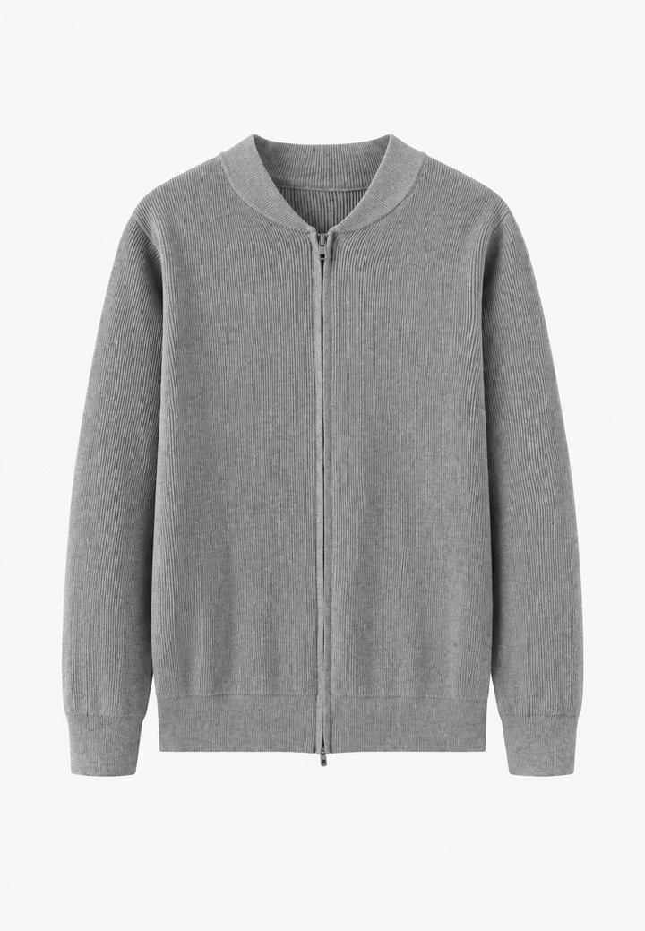 Pull homme en maille côtelée, col montant, demi-fermeture éclair - Blaise