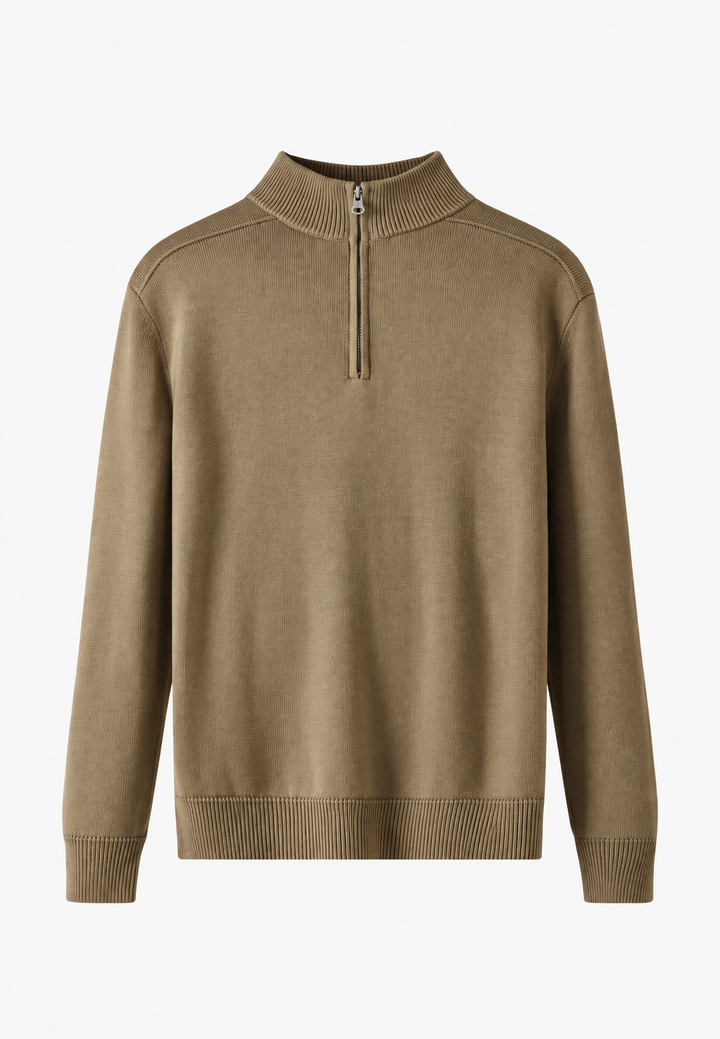 Pull en laine mérinos pour homme, demi-fermeture éclair, col montant - Florent