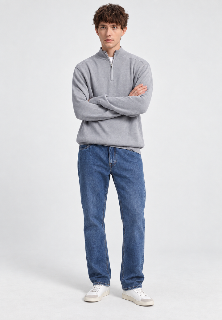 Pull en laine mérinos pour homme, demi-fermeture éclair, col montant - Florent