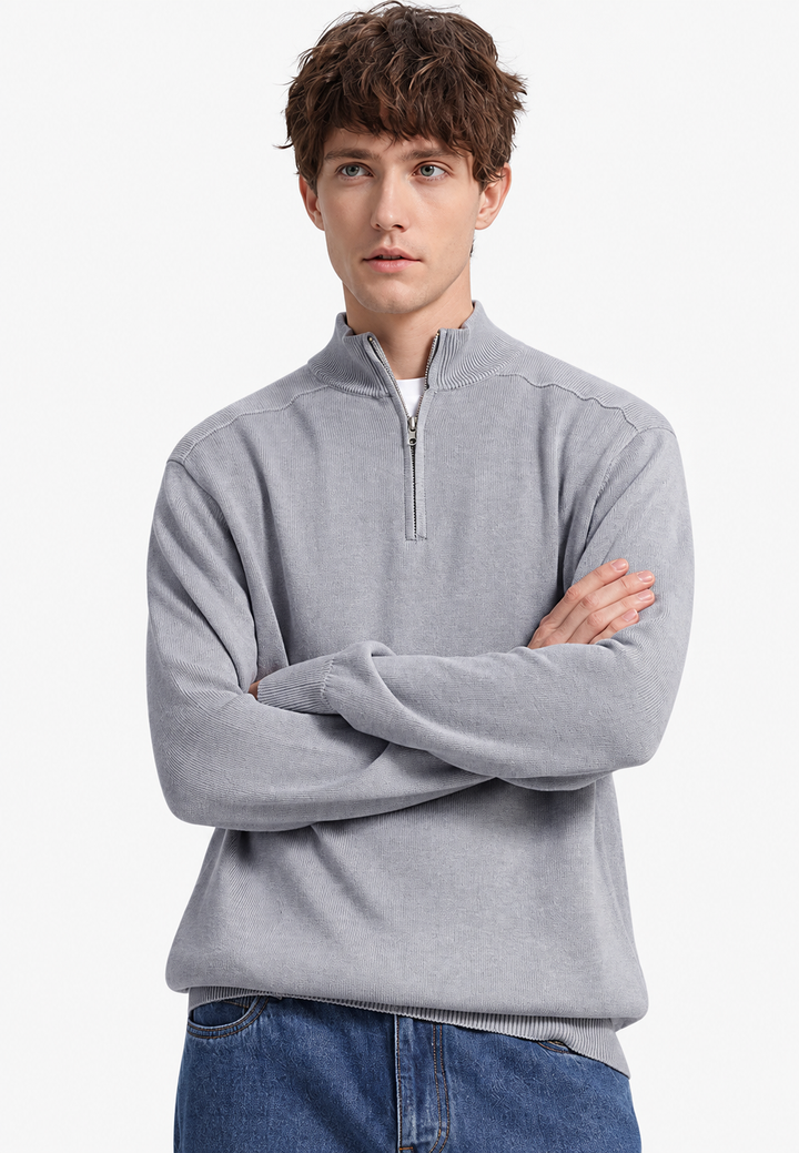 Pull en laine mérinos pour homme, demi-fermeture éclair, col montant - Florent
