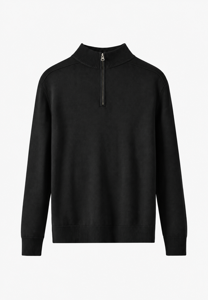 Pull en laine mérinos pour homme, demi-fermeture éclair, col montant - Florent