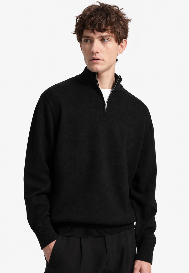 Pull en laine mérinos pour homme, demi-fermeture éclair, col montant - Florent
