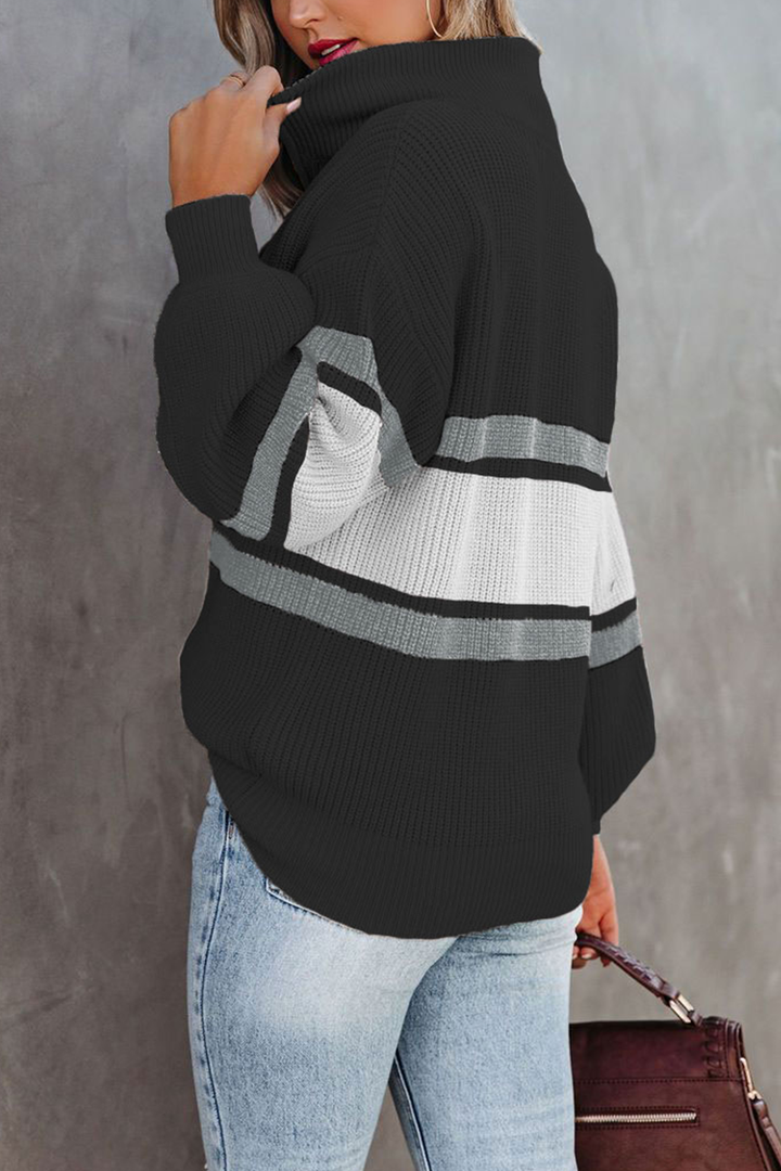 Pull femme à côtes, col montant et demi-fermeture éclair - Ylva