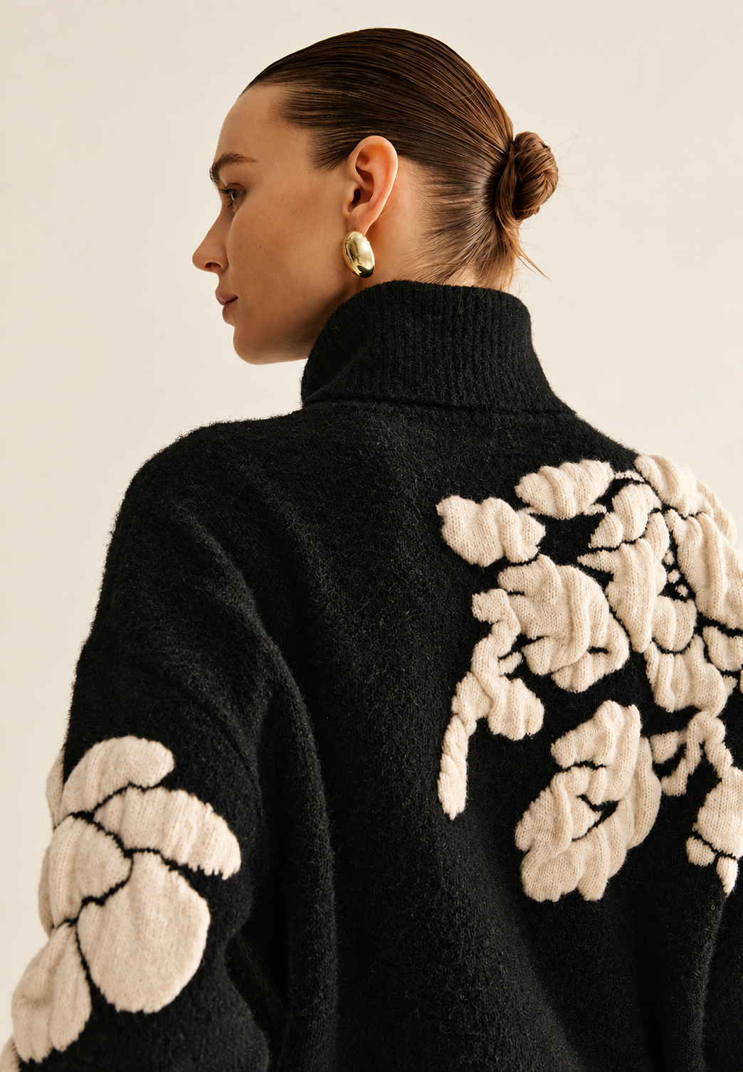 Pull femme col montant jacquard floral coupe ample - Briseida