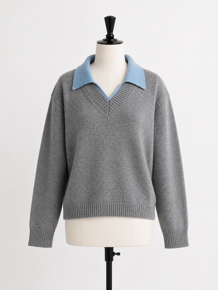 Pull en maille à col chemise pour femme - Tilda
