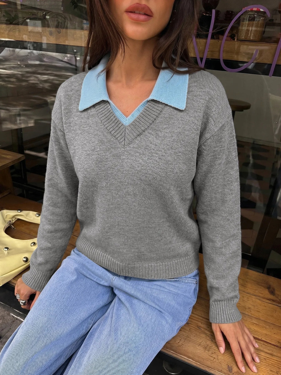 Pull en maille à col chemise pour femme - Tilda