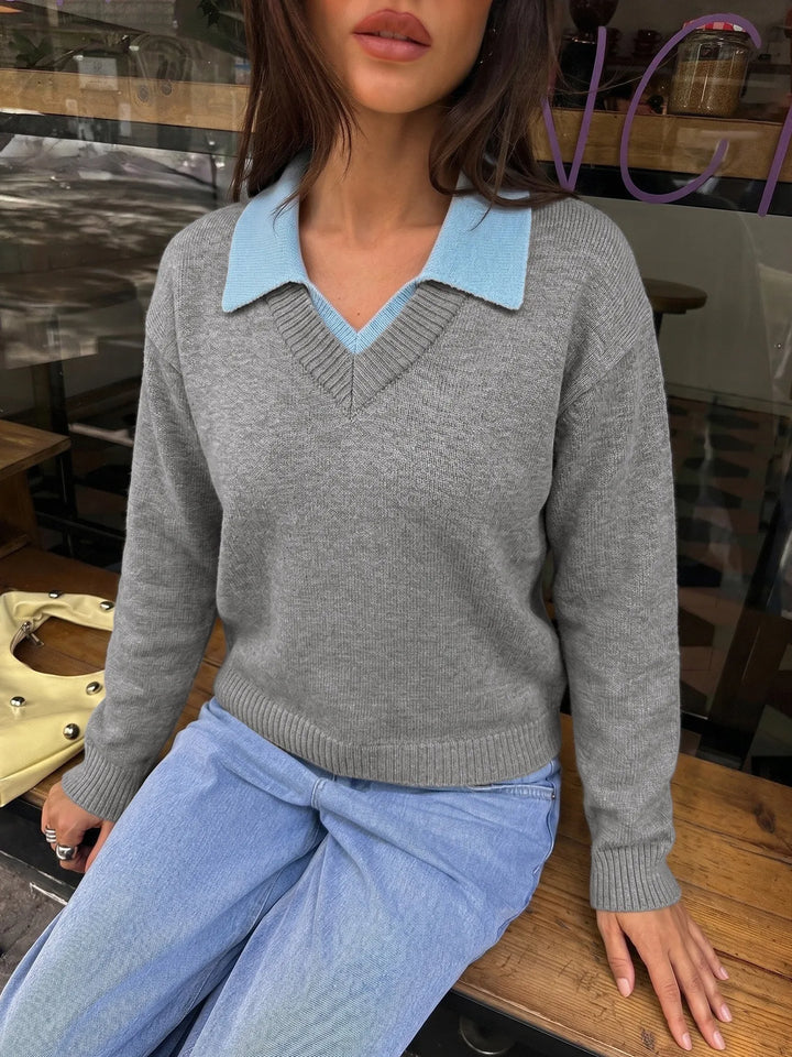 Pull en maille à col chemise pour femme - Tilda