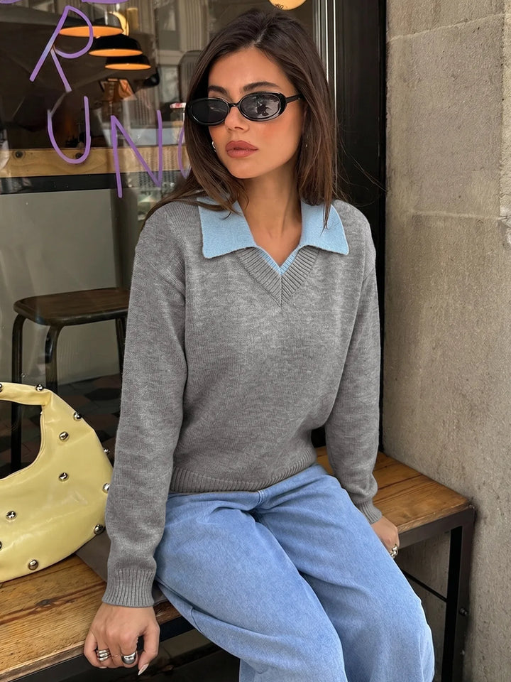 Pull en maille à col chemise pour femme - Tilda