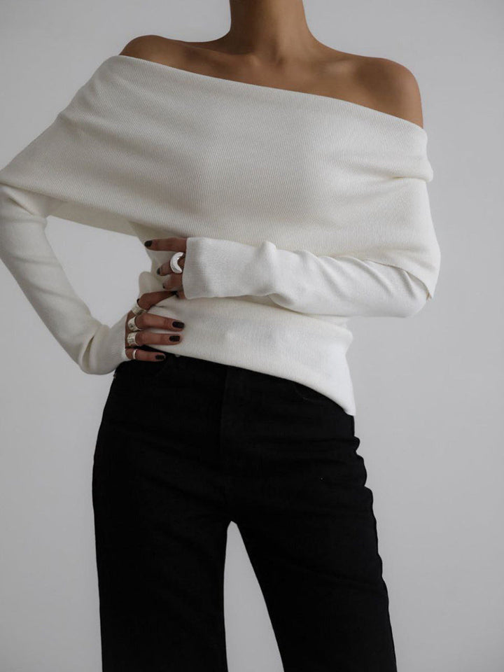 Pull femme à épaules dénudées, encolure bateau et manches longues - Maëlle