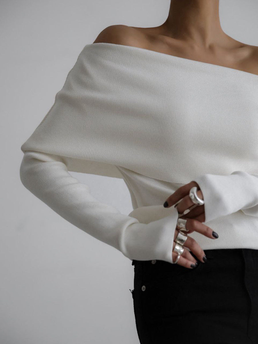 Pull femme à épaules dénudées, encolure bateau et manches longues - Maëlle