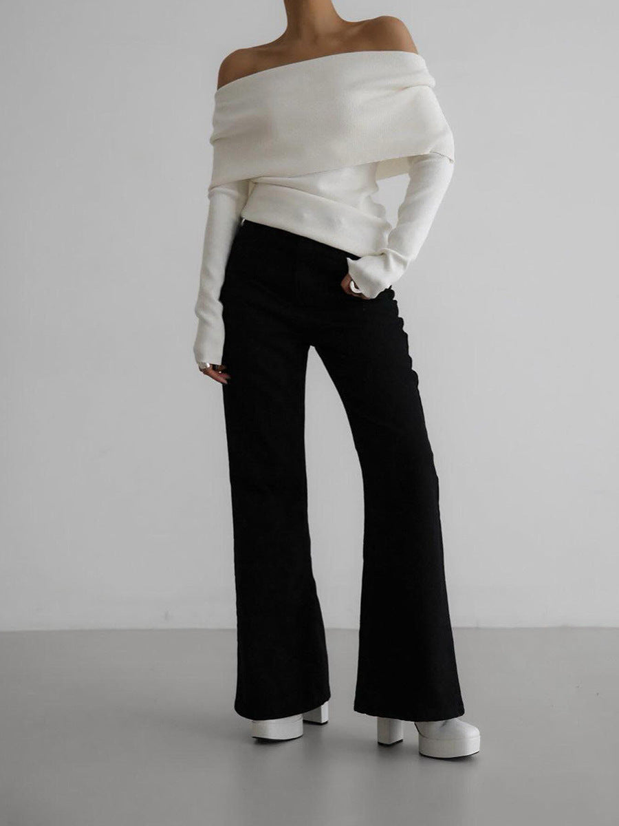 Pull femme à épaules dénudées, encolure bateau et manches longues - Maëlle