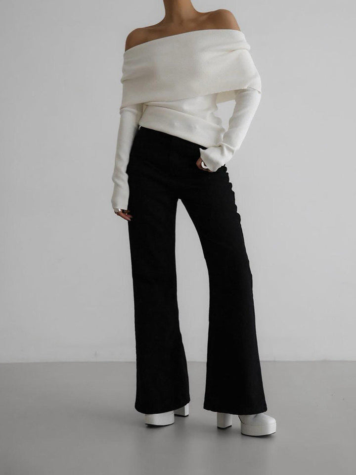 Pull femme à épaules dénudées, encolure bateau et manches longues - Maëlle