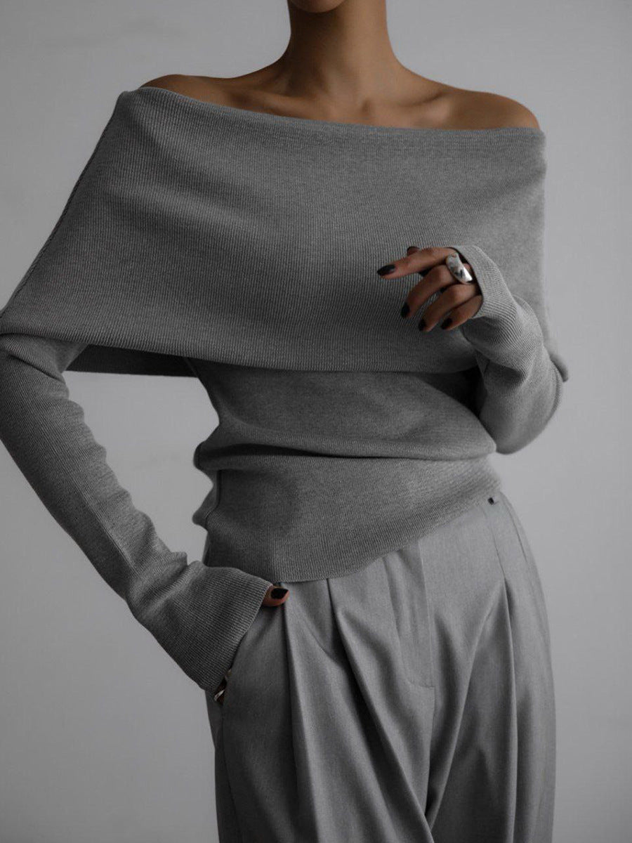 Pull femme à épaules dénudées, encolure bateau et manches longues - Maëlle