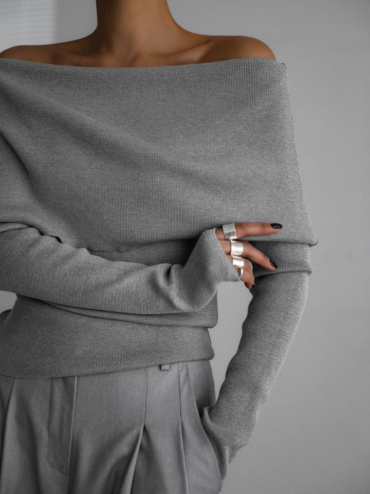 Pull femme à épaules dénudées, encolure bateau et manches longues - Maëlle