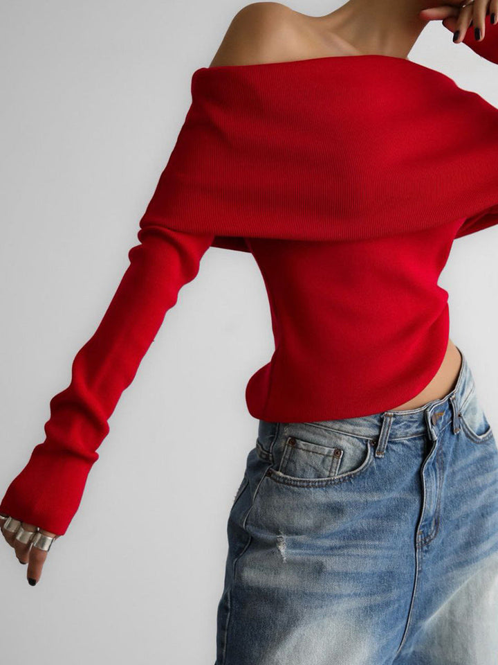 Pull femme à épaules dénudées, encolure bateau et manches longues - Maëlle