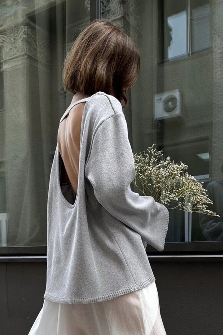 Pull femme oversize à dos nu et manches longues - Mireya
