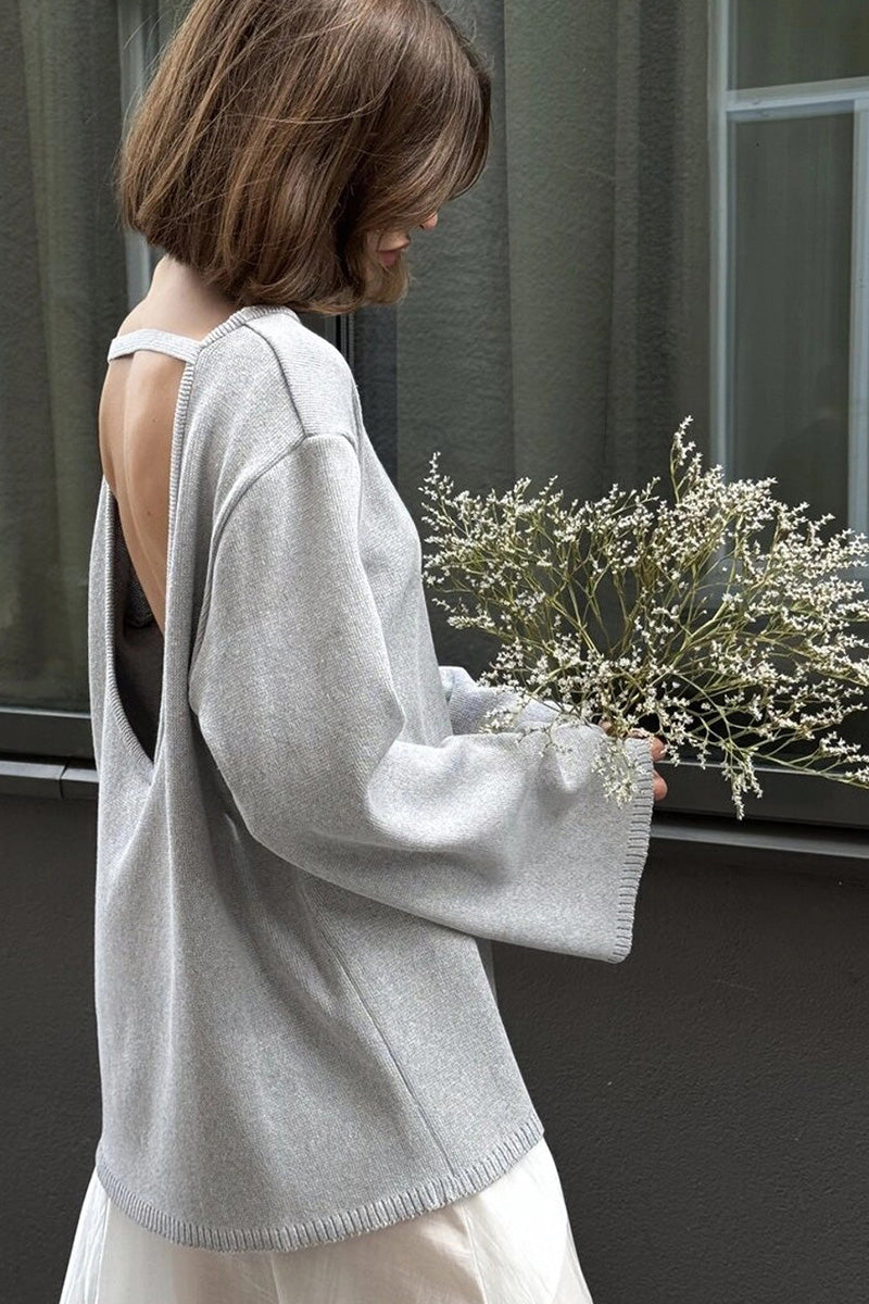 Pull femme oversize à dos nu et manches longues - Mireya