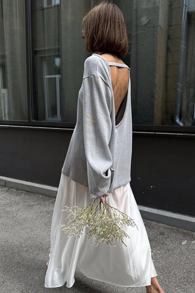 Pull femme oversize à dos nu et manches longues - Mireya