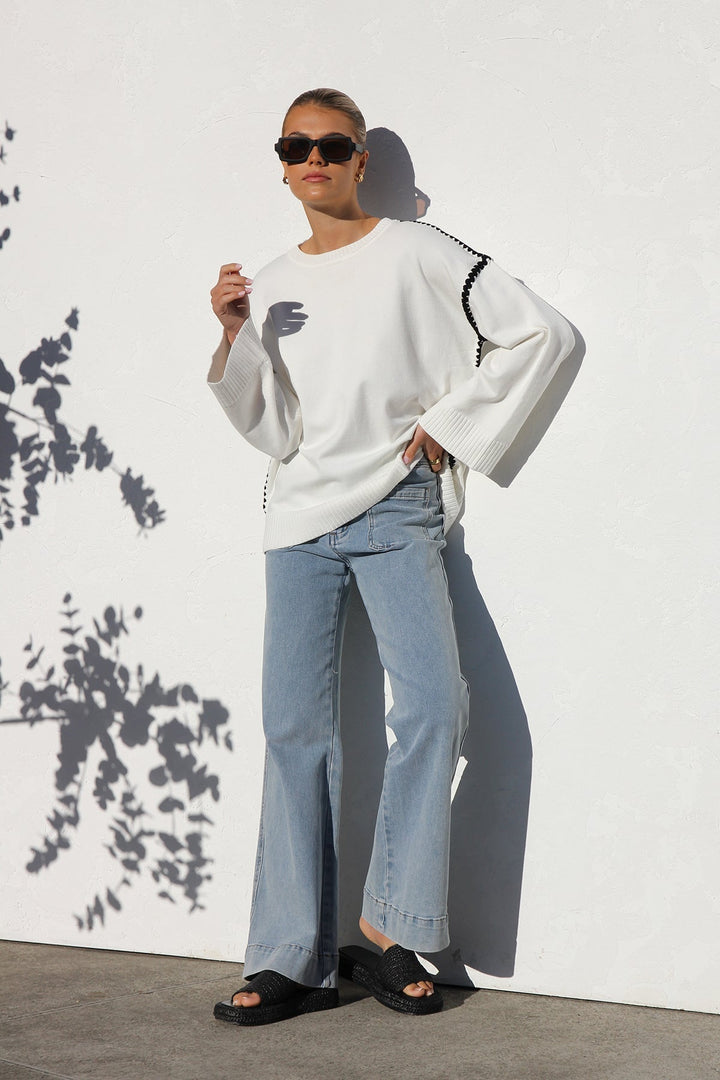 Pull femme oversize à rayures et col montant - Ottilie