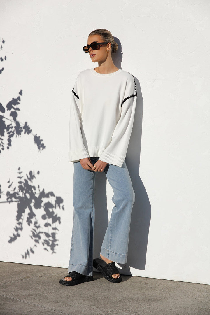 Pull femme oversize à rayures et col montant - Ottilie