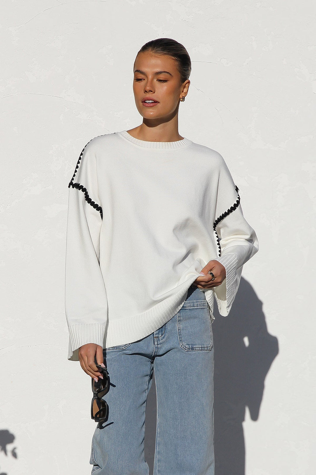 Pull femme oversize à rayures et col montant - Ottilie