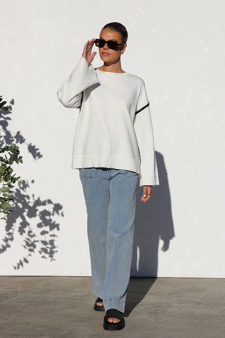 Pull femme oversize à rayures et col montant - Ottilie