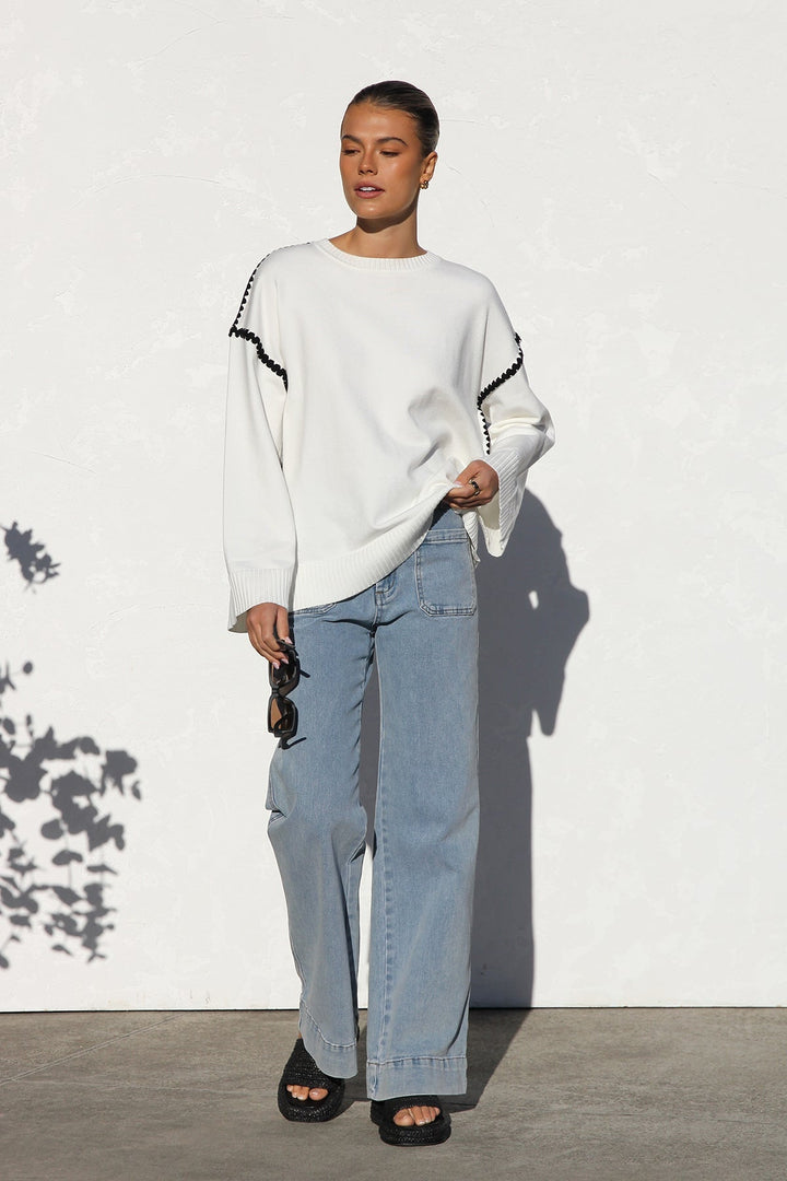 Pull femme oversize à rayures et col montant - Ottilie