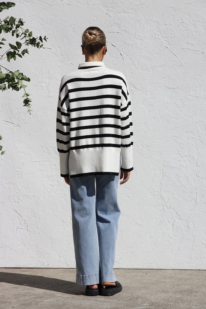 Pull femme oversize à rayures et col montant - Runa