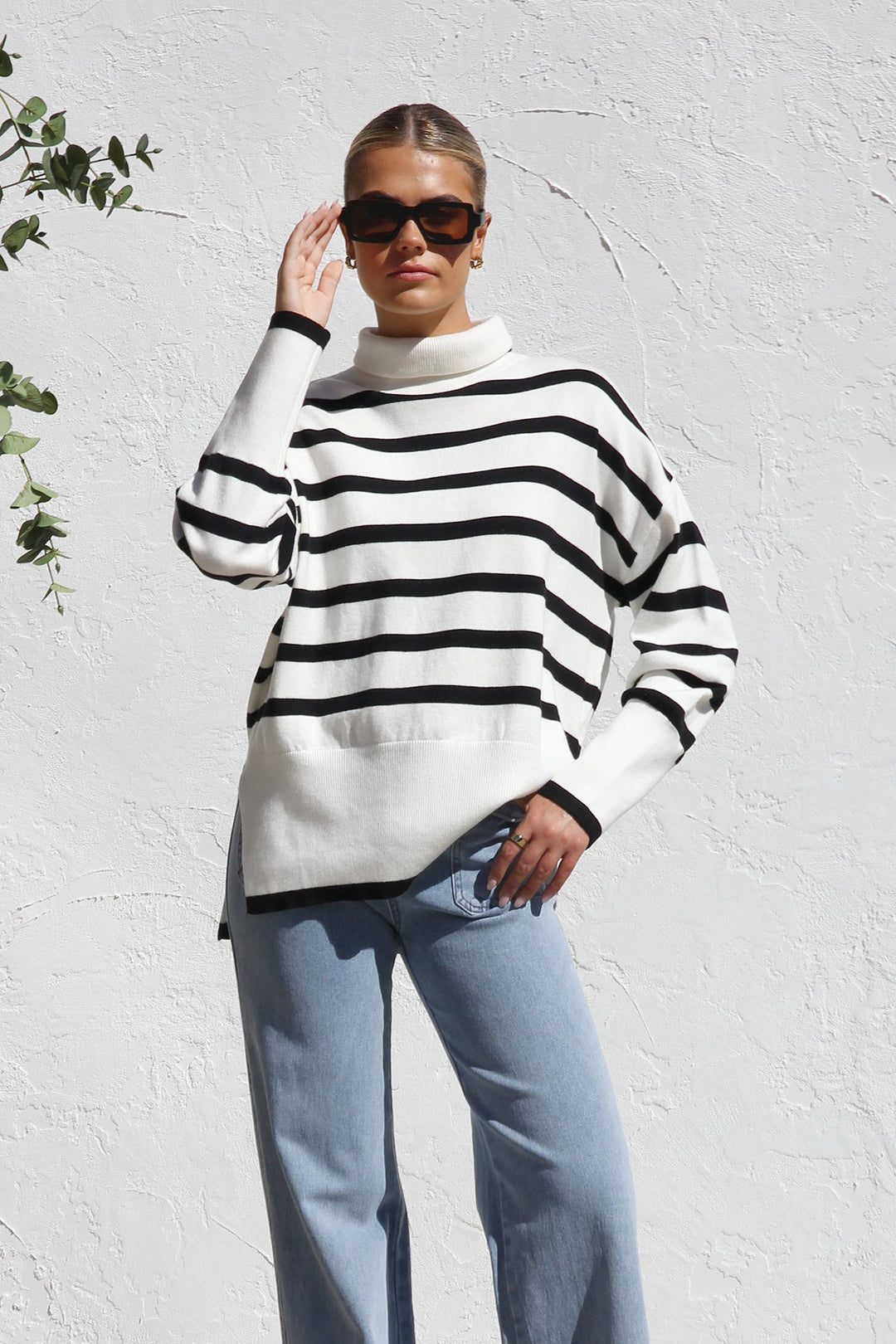 Pull femme oversize à rayures et col montant - Runa