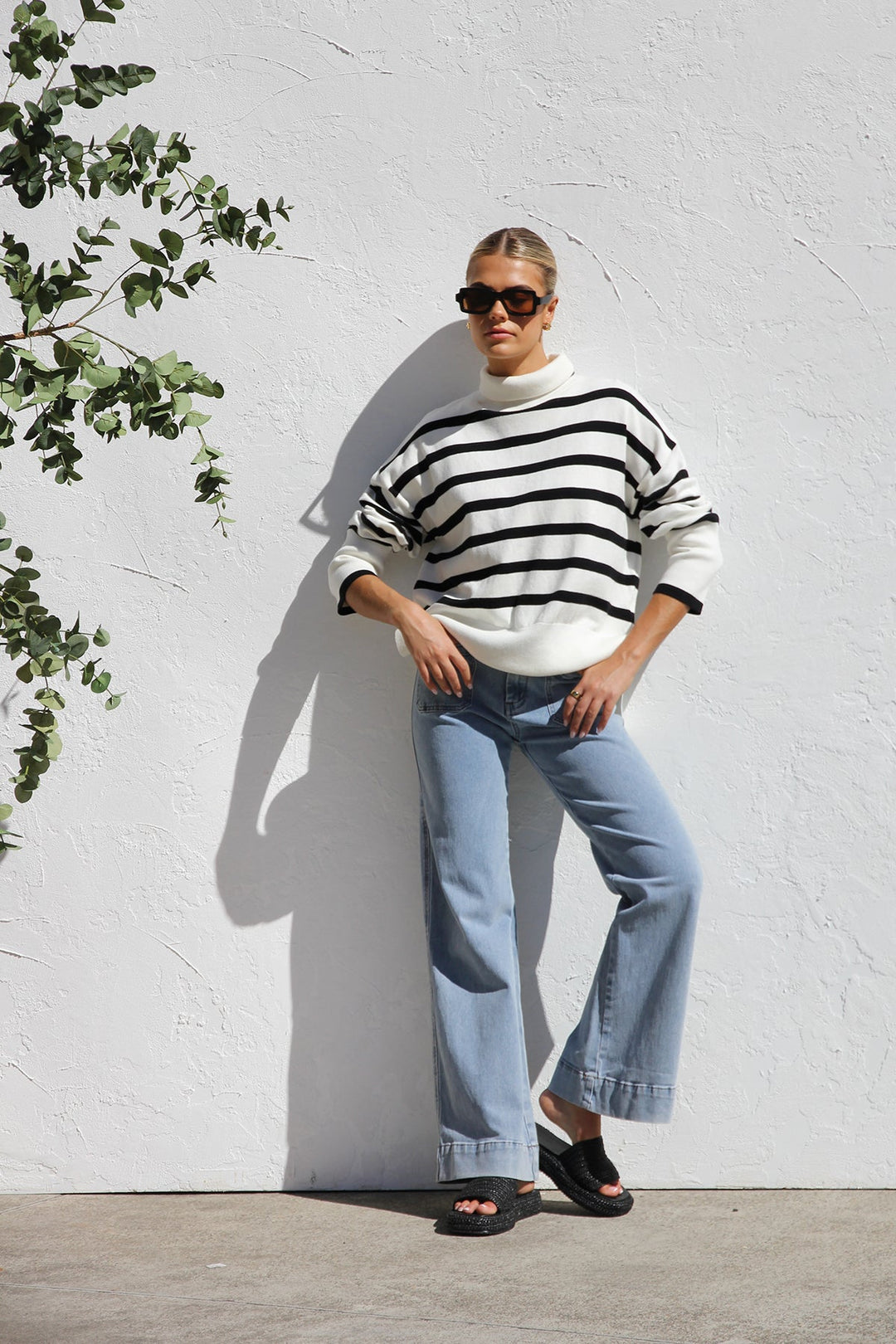 Pull femme oversize à rayures et col montant - Runa