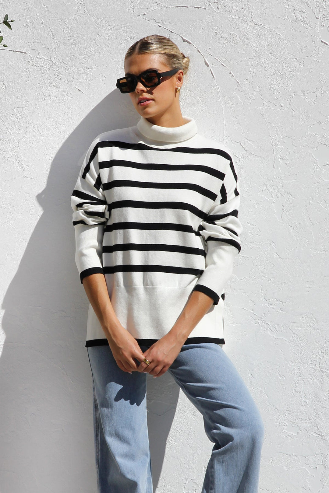 Pull femme oversize à rayures et col montant - Runa