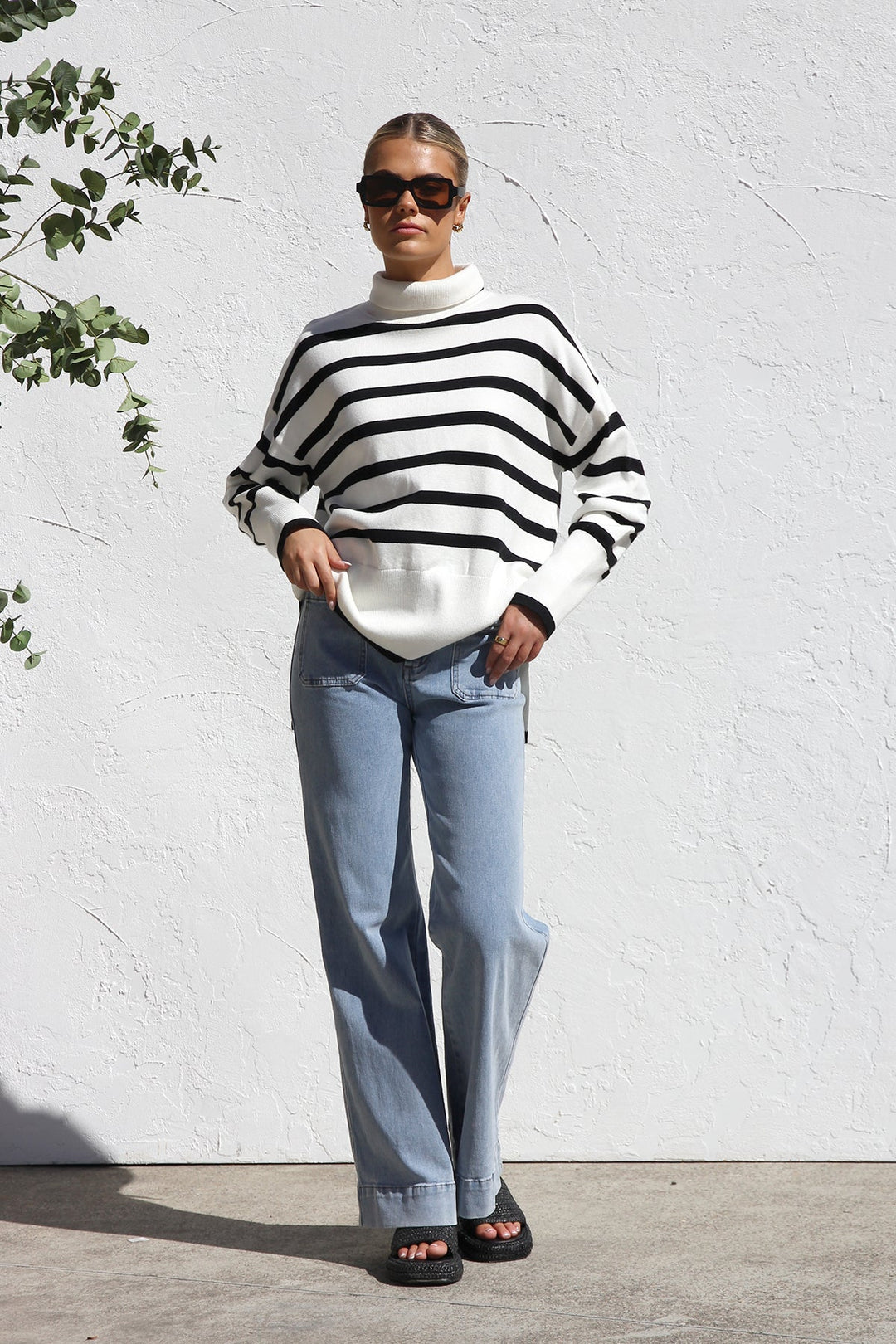 Pull femme oversize à rayures et col montant - Runa