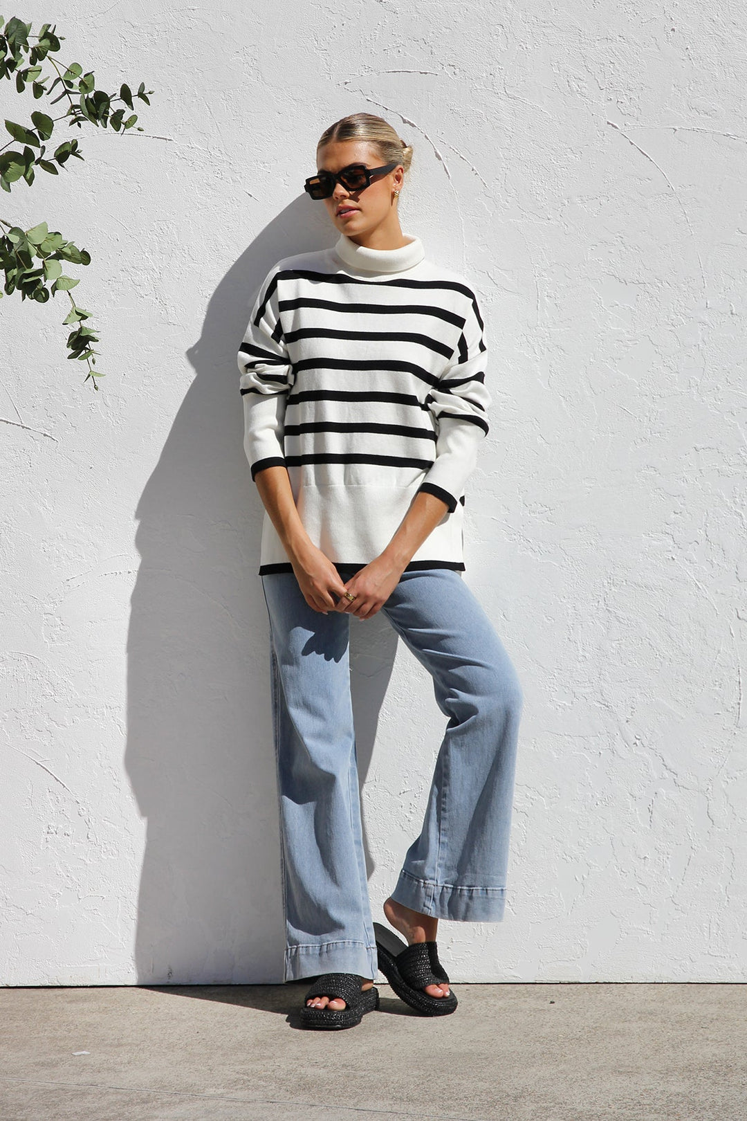 Pull femme oversize à rayures et col montant - Runa