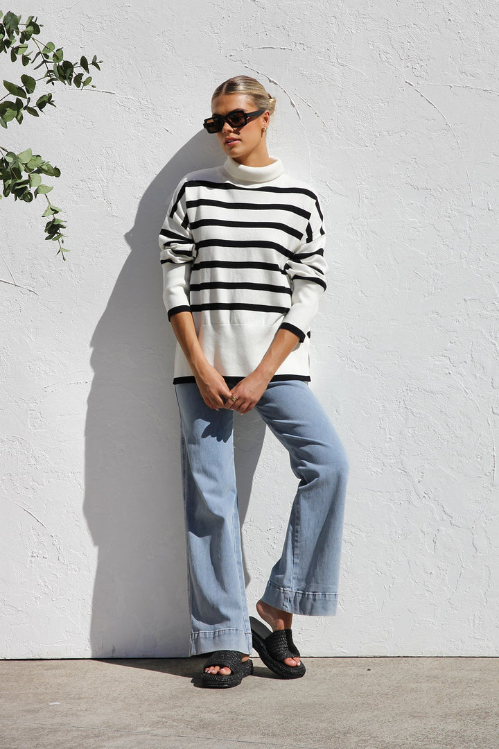 Pull femme oversize à rayures et col montant - Runa