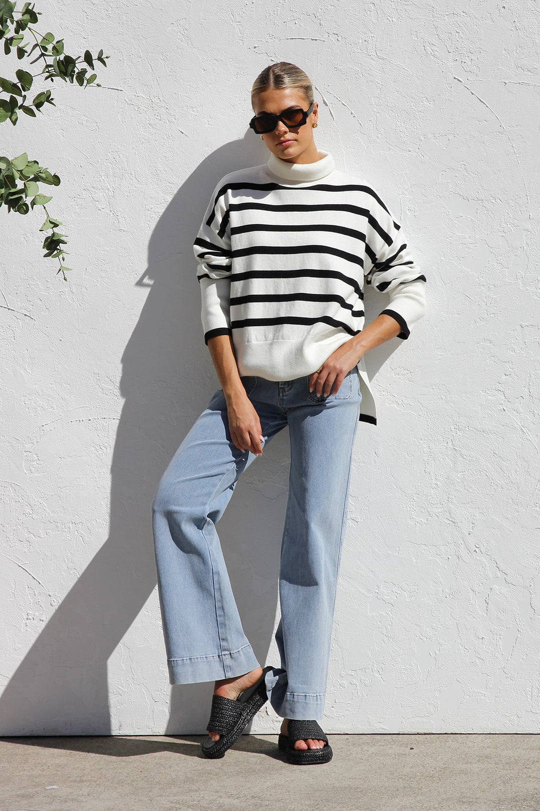Pull femme oversize à rayures et col montant - Runa