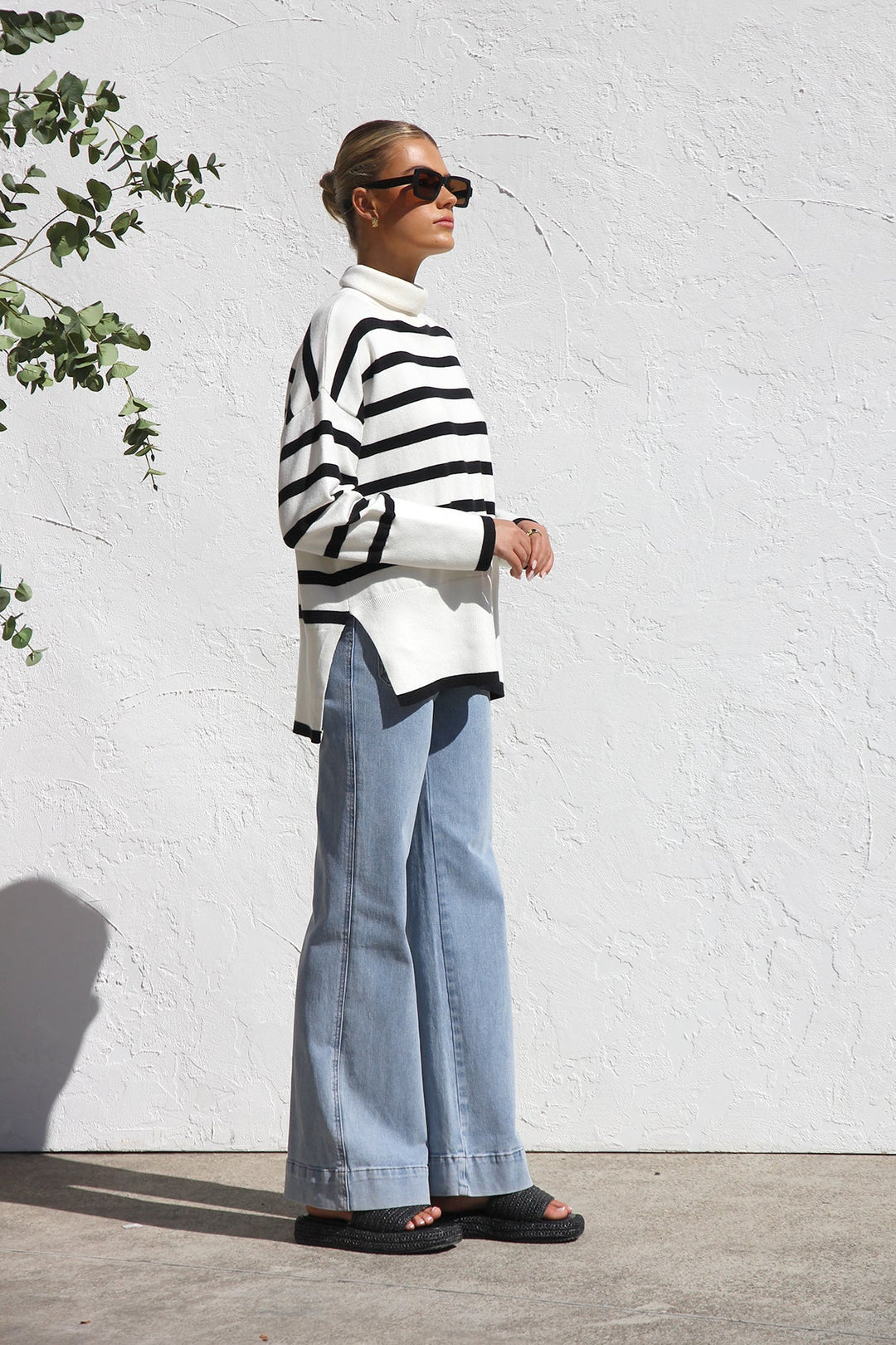 Pull femme oversize à rayures et col montant - Runa
